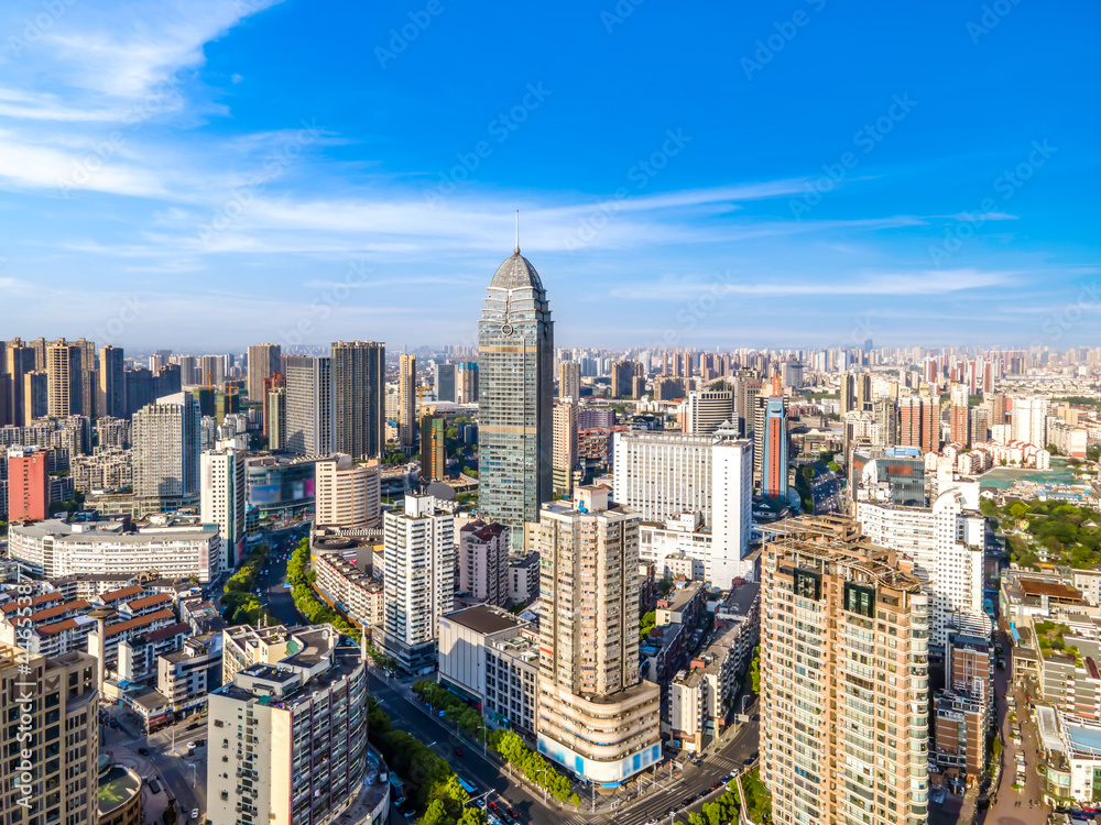 Aerial photography of Wuxi city architecture landscape in China