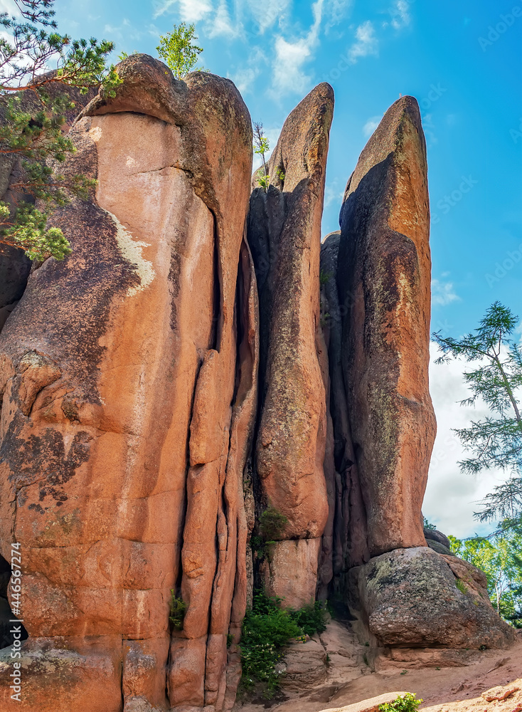 用于高级徒步旅行和登山的高森林岩石。