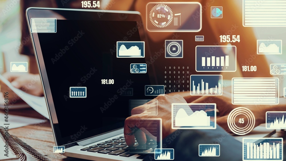 商业数据分析技术的创意视觉。营销分析的数字数据概念