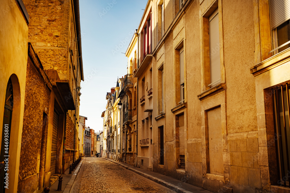 Reims downtown small street with old buildings