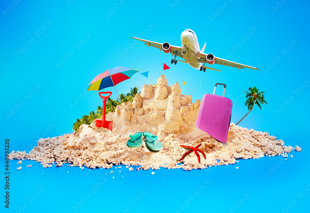 Summer vacations illustration island and a plane