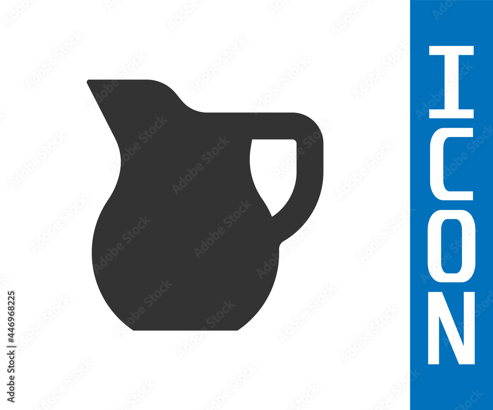 Grey Jug glass with milk icon isolated on white background. Kettle for milk. Glass decanter with dri