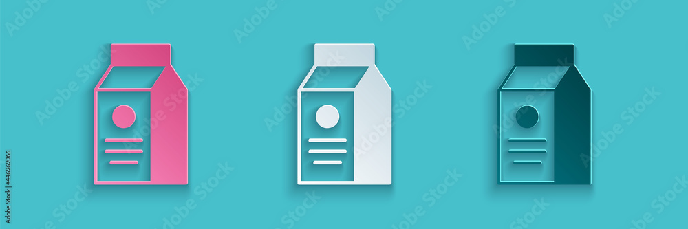 Paper cut Paper package for milk icon isolated on blue background. Milk packet sign. Paper art style