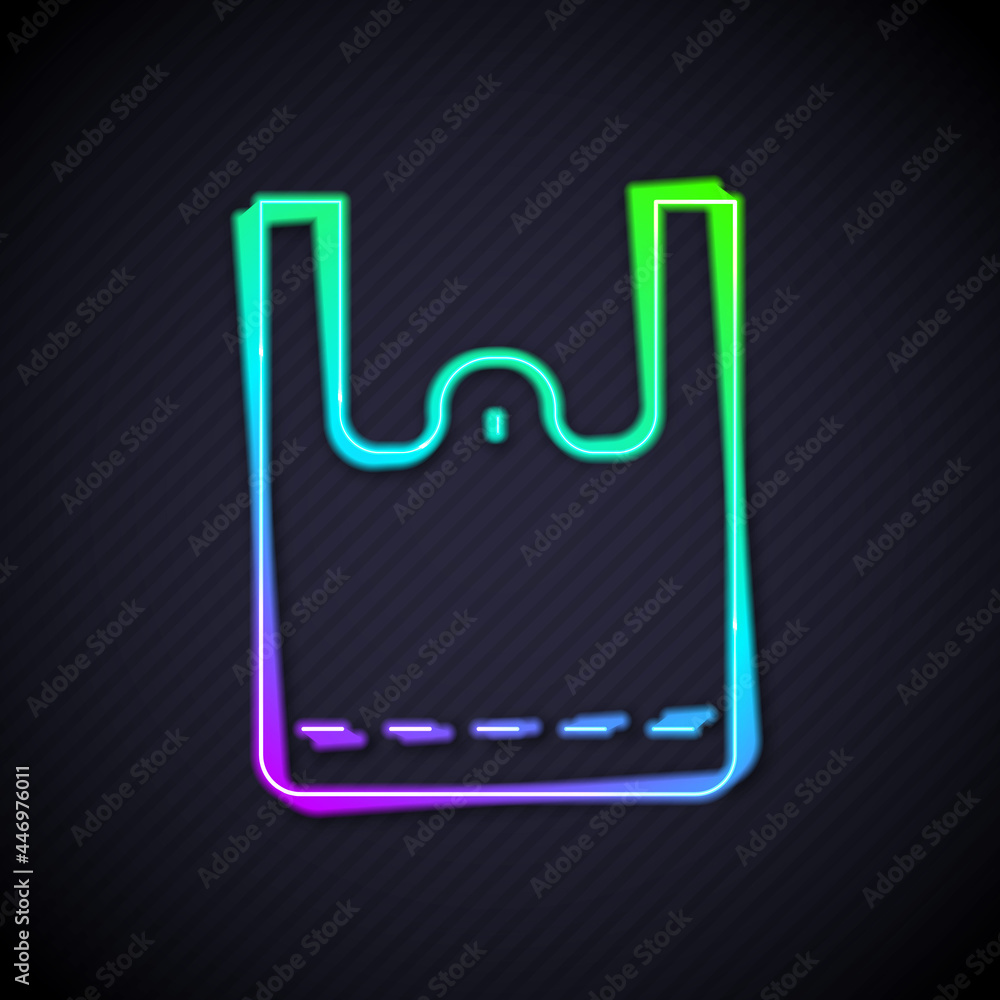 Glowing neon line Paper shopping bag icon isolated on black background. Package sign. Vector