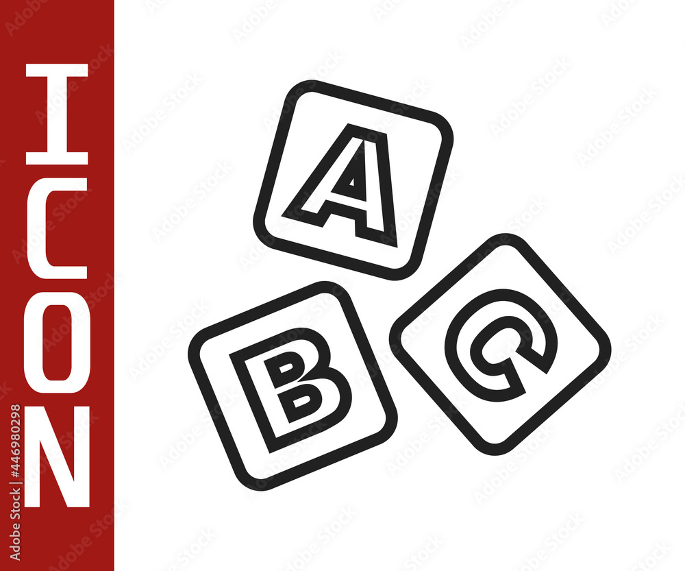 Black line ABC blocks icon isolated on white background. Alphabet cubes with letters A,B,C. Vector