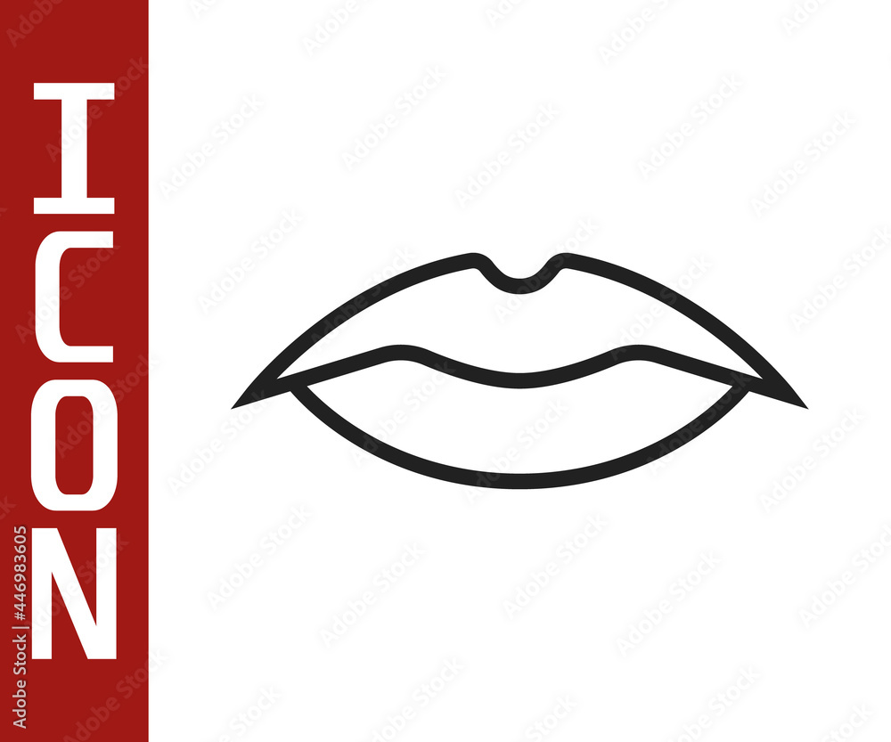 Black line Smiling lips icon isolated on white background. Smile symbol. Vector