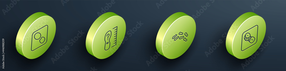 Set Isometric line Human footprints shoes, Square measure size, and icon. Vector