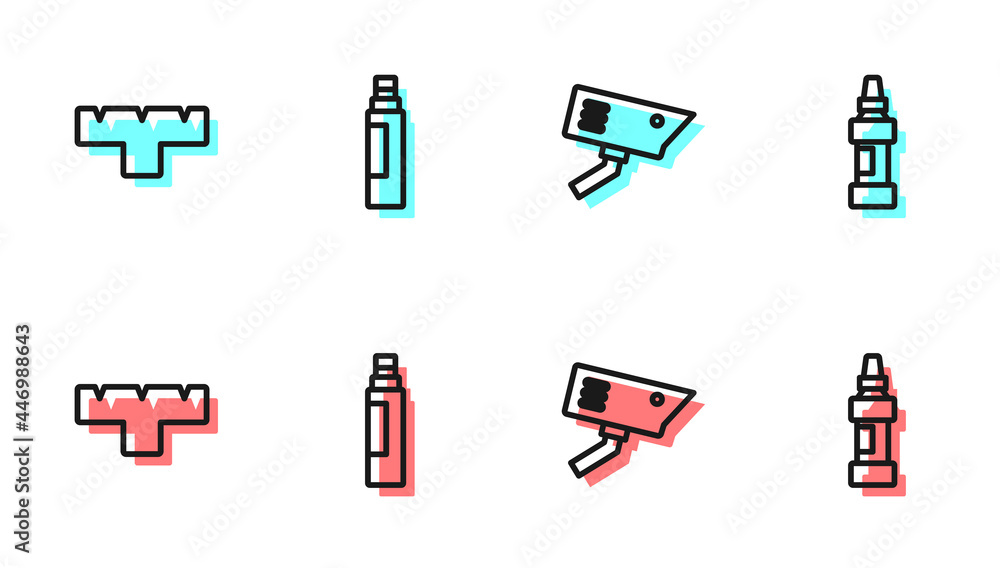 Set line Security camera, Marker pen attachment, and icon. Vector