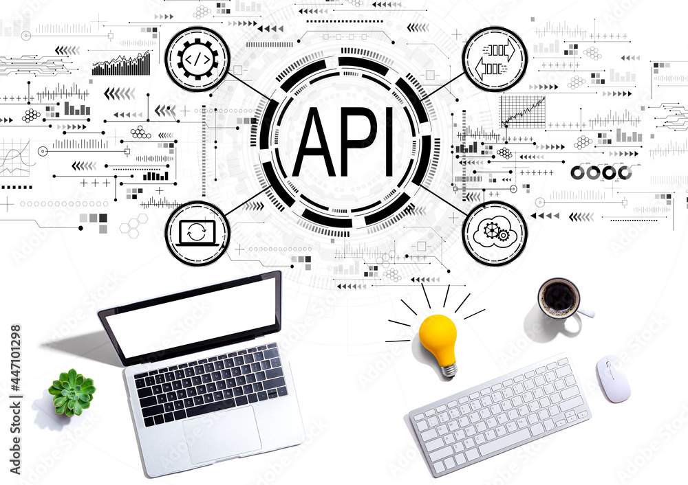 API-带有灯泡的计算机的应用程序编程接口概念