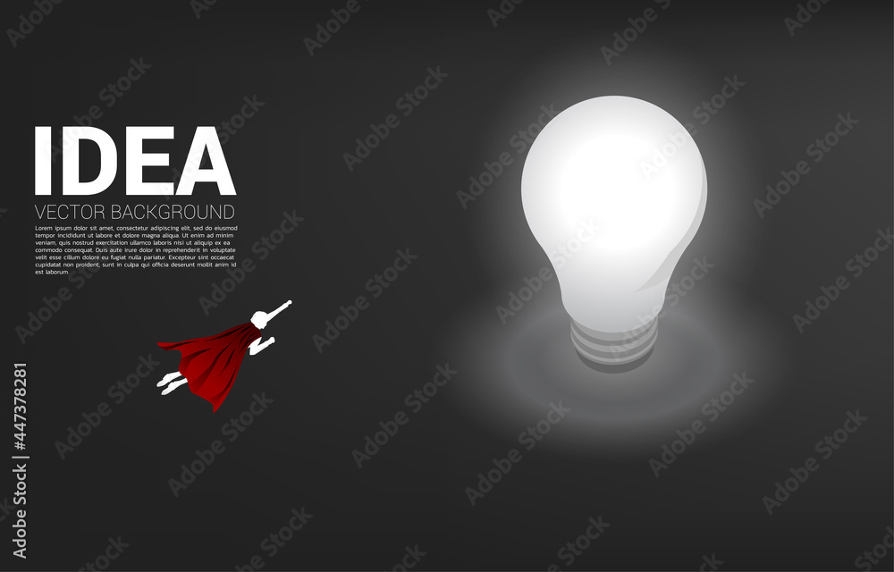 Silhouette of businessman flying to light bulb . Business Concept of creative idea and solution.