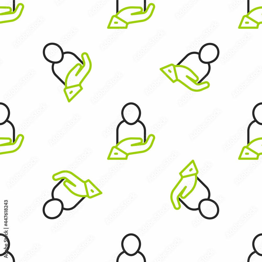 Line Life insurance in hand icon isolated seamless pattern on white background. Security, safety, pr