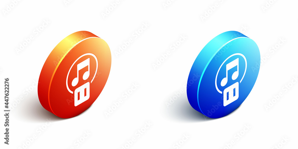 Isometric Pause button icon isolated on white background. Orange and blue circle button. Vector