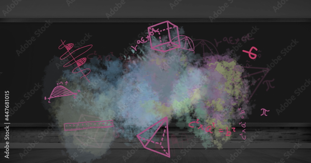 Mathematical equations and diagrams against black background