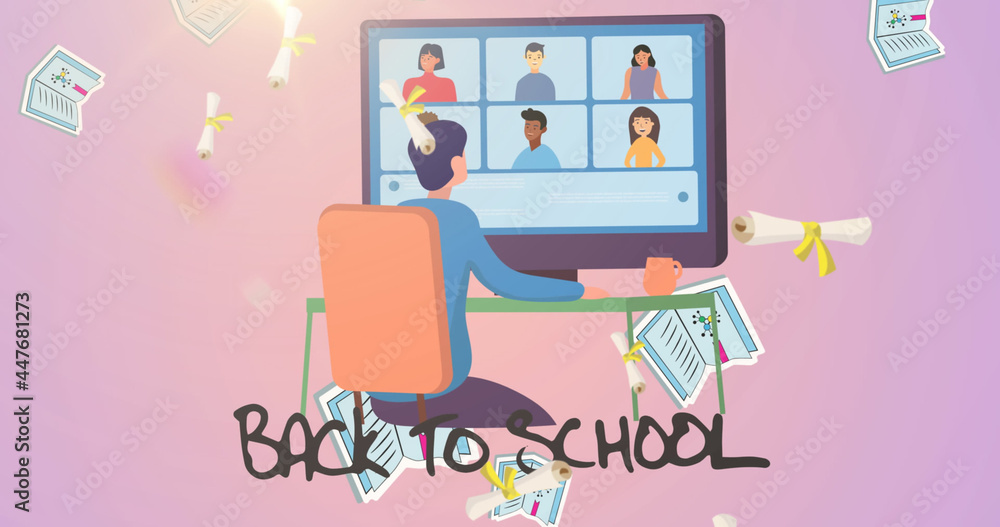 Image of back to school text on pink background