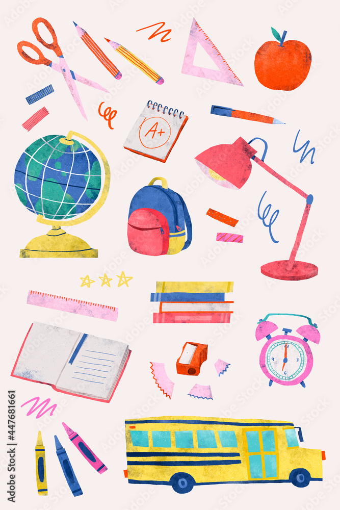 Back to school stationery vector set