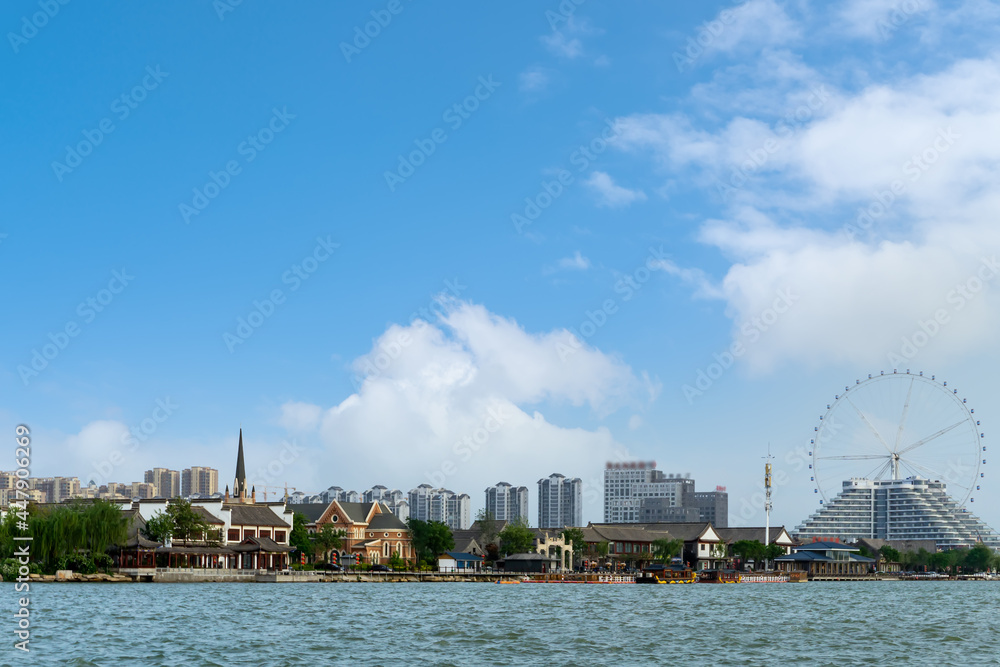 山东聊城城市建筑天际线街景