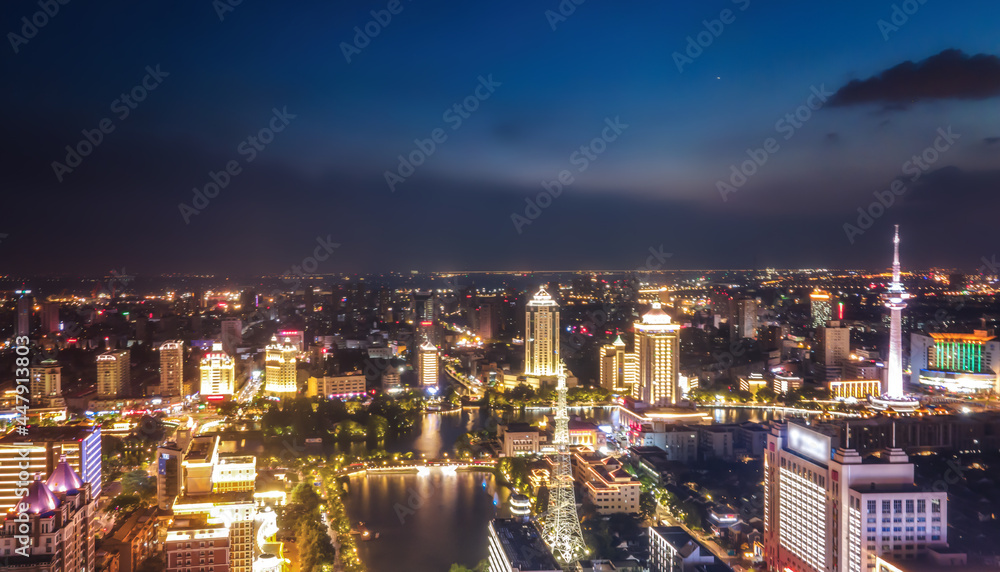 Aerial photography of the city scenery of Nantong, Jiangsu at night