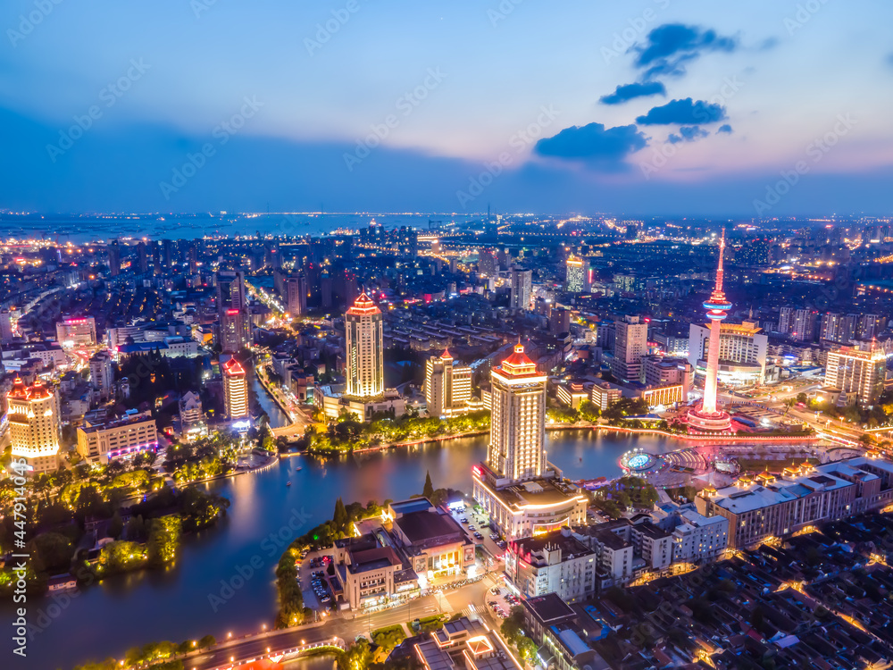 航拍江苏南通城市夜景