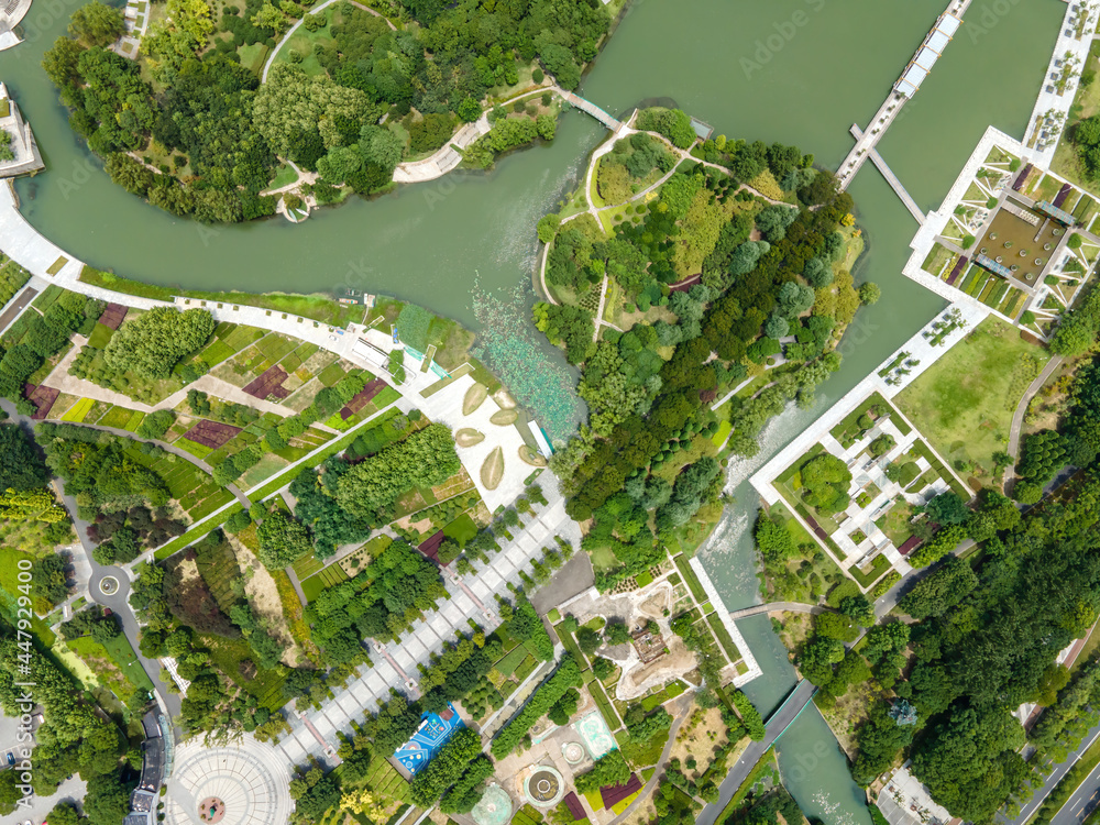 Aerial photography of Suzhou Wetland Park landscape