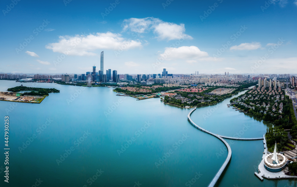 Aerial photography of Suzhou city architecture landscape skyline panorama