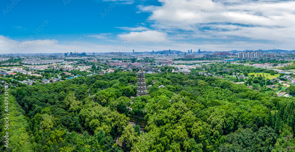 苏州著名景点虎丘塔古建筑航拍