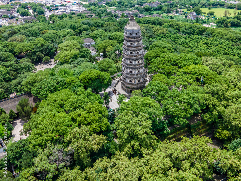 苏州著名景点虎丘塔古建筑航拍