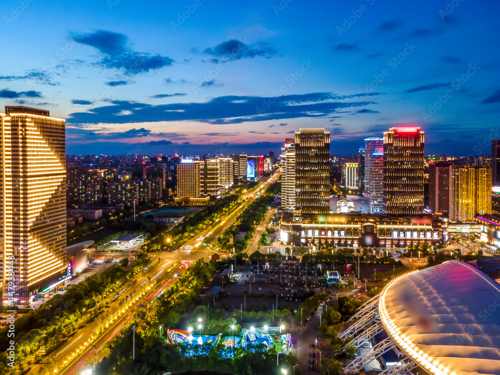 江苏南通金融中心夜景航拍