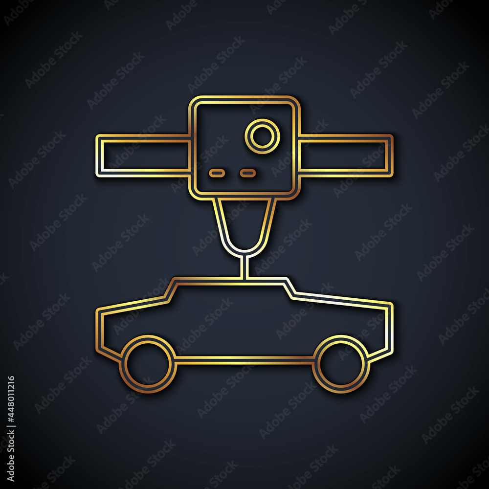金线3D打印机汽车图标隔离在黑色背景上。3D打印。矢量