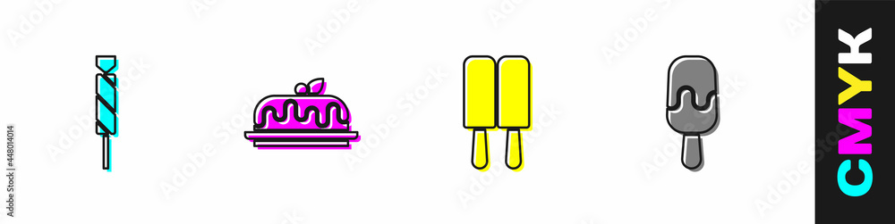 设置糖果、蛋糕、冰淇淋和图标。矢量