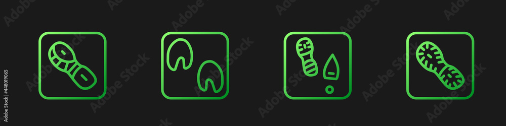 设定线人类足迹鞋、马爪和渐变色图标。矢量