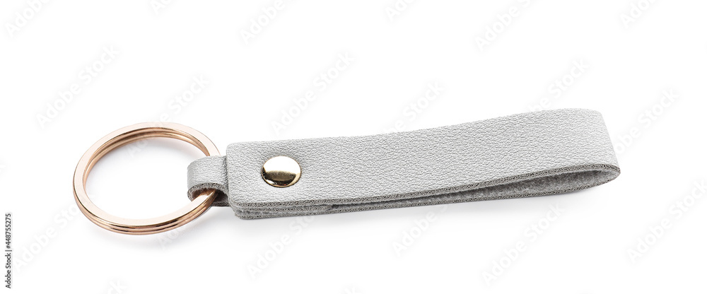 Leather keychain on white background