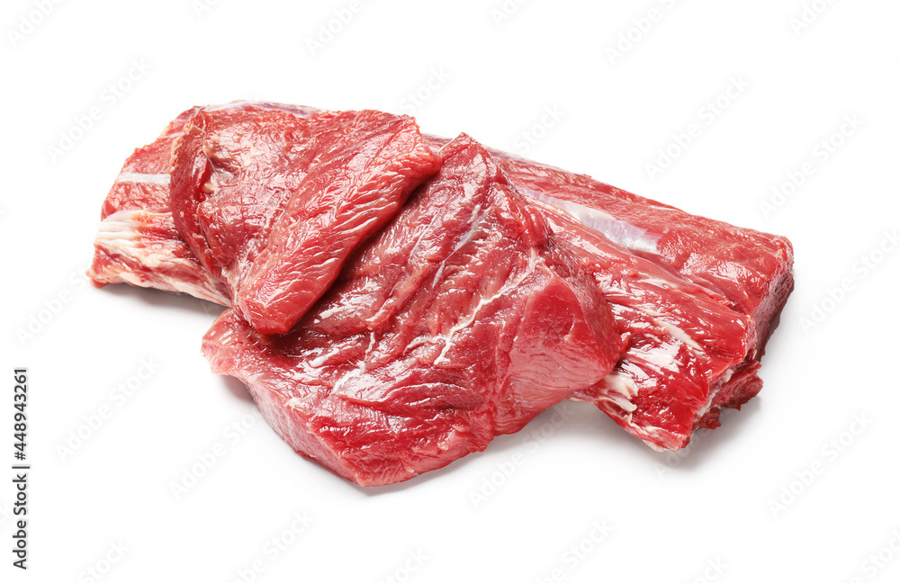 Raw beef brisket on white background