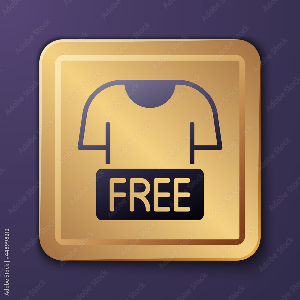 Purple Clothes donation icon isolated on purple background. Gold square button. Vector