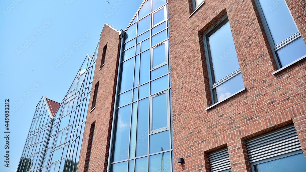 Detailed view of modern townhouses in row of. Original townhouses in a residential area. Buildings p