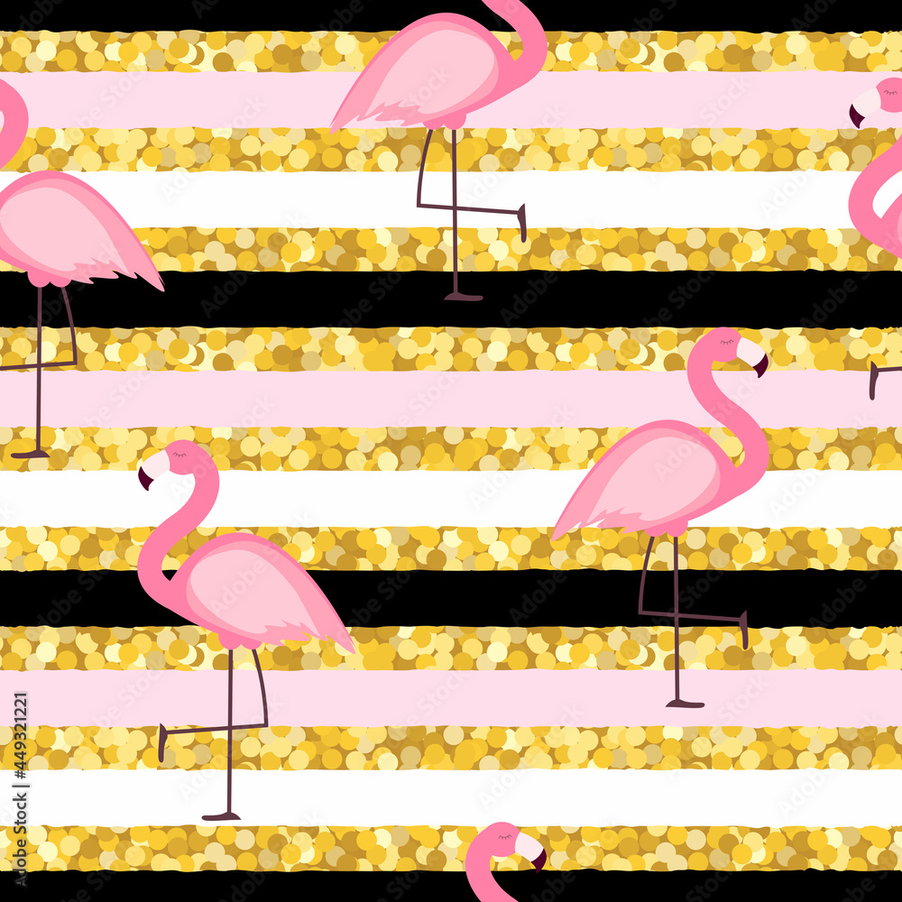 Pink Flamingo Seamless Pattern Background. Vector Illustration