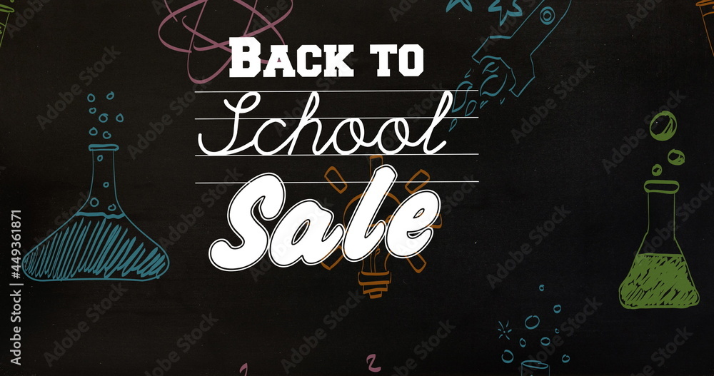 Image of back to school text over school items icons