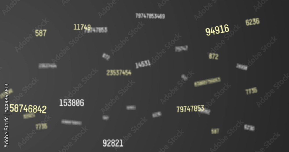 多个不断变化的数字在灰色背景下移动和浮动的数字图像