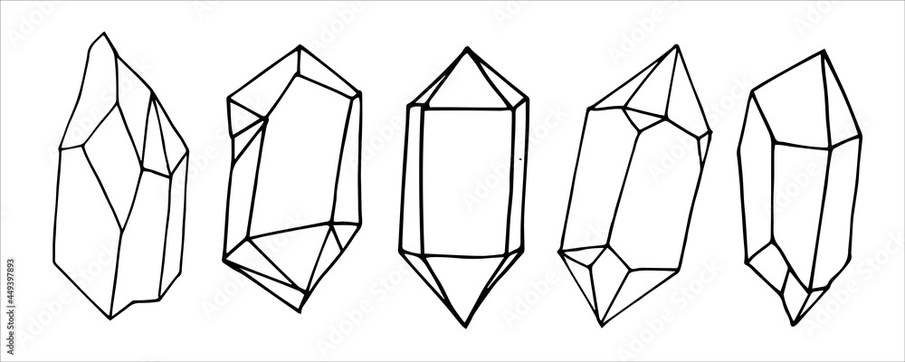 涂鸦风格的矢量插图。一套水晶。水晶的简单图形集