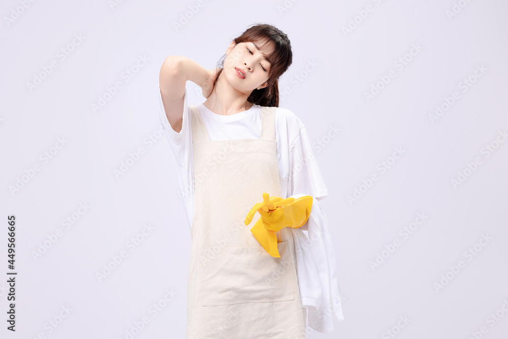 Beautiful asian woman cleaning