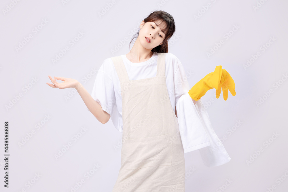 Beautiful asian woman cleaning