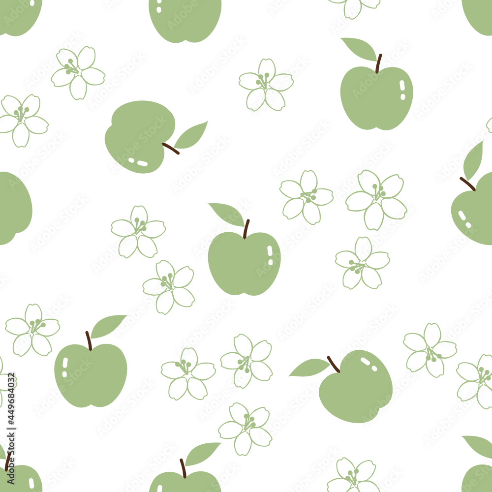 Seamless pattern with apples and flower on white background vector.