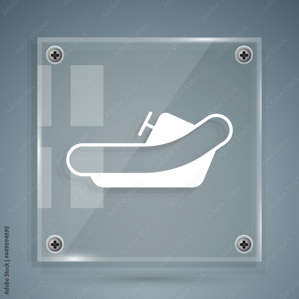 White Rafting boat icon isolated on grey background. Inflatable boat with paddles. Water sports, ext