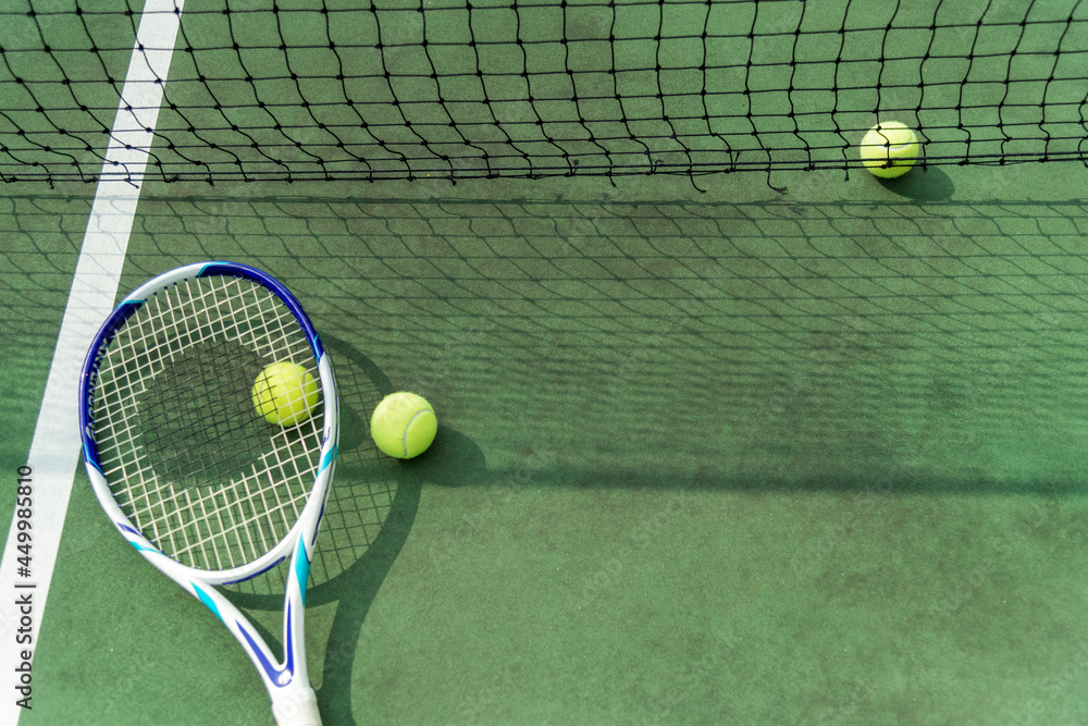 Tennis balls on a tennis court