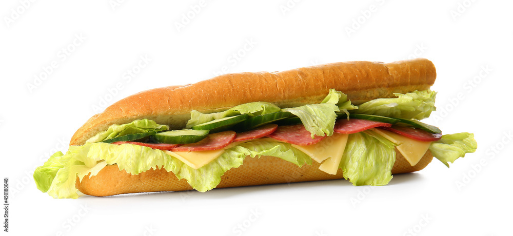 Tasty sandwich on white background