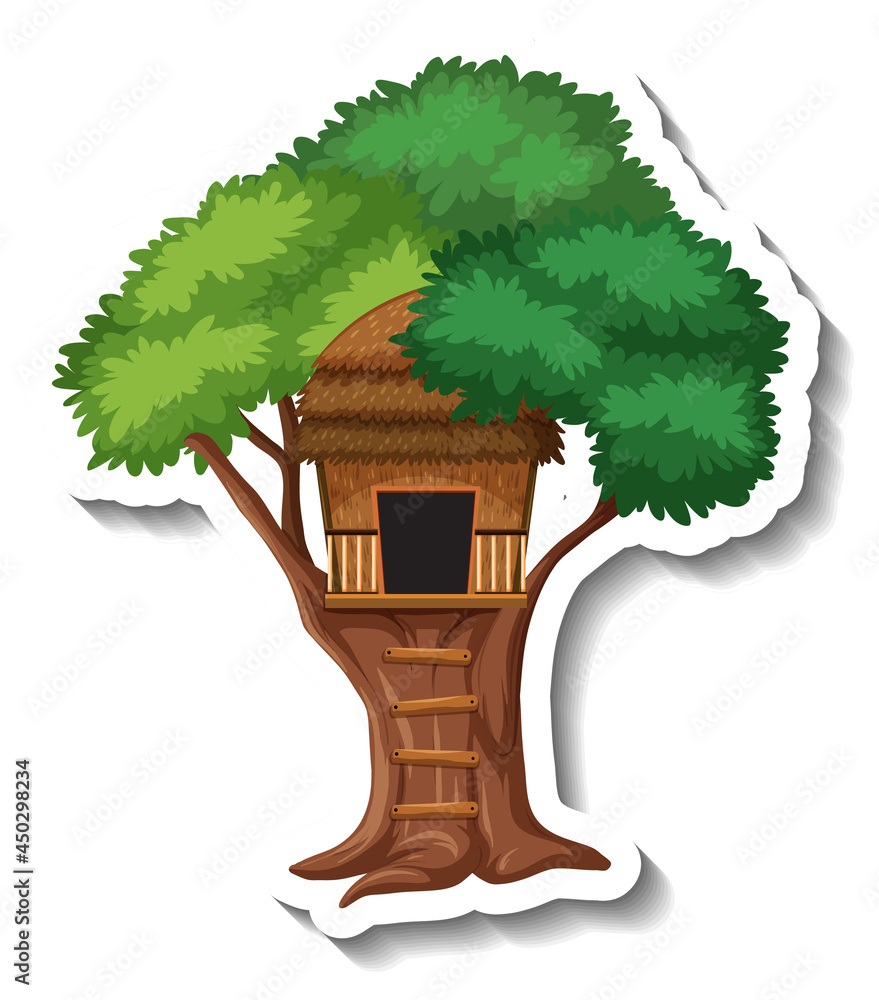 Isolated tree house with wooden ladder