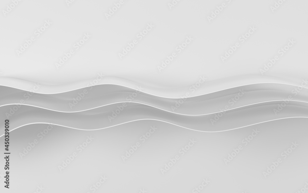 Curved white geometry with white background, 3d rendering.