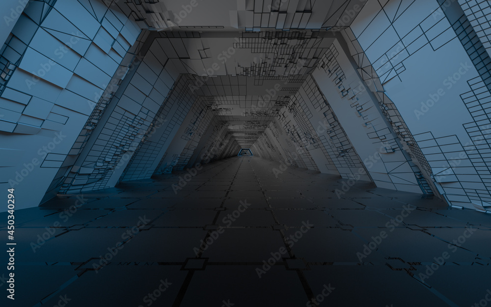 Empty tunnel with dark background, 3d rendering.