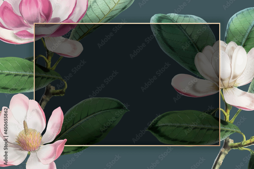 Pink blooming floral frame vector