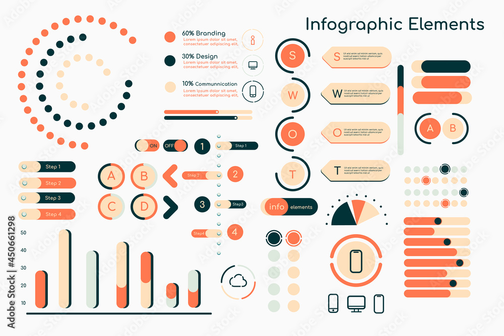 橙色信息图设计元素矢量集合