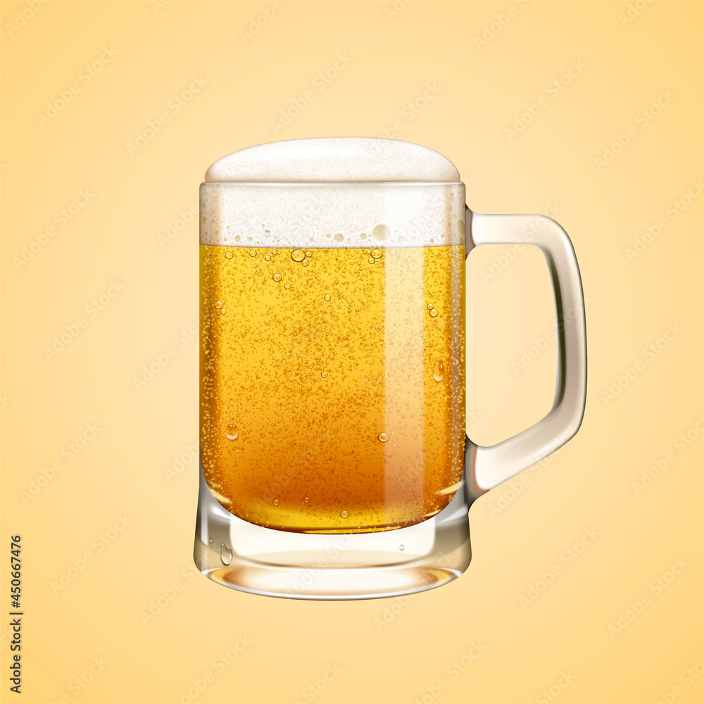 3d glass of beer with head of foam